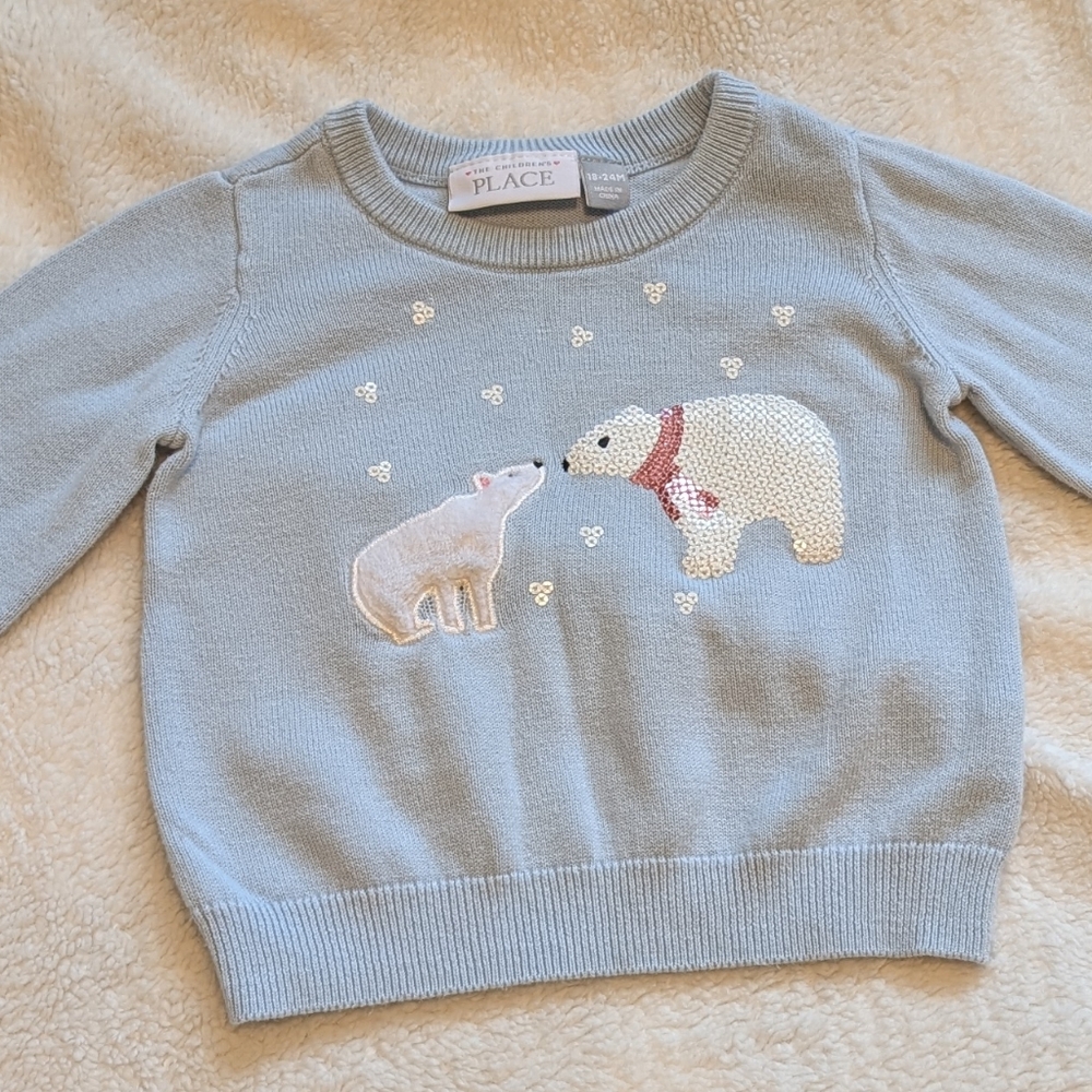 The Children's Place Light Blue Polar Bear Blue Knit Sweater Girl's 18 24 Month